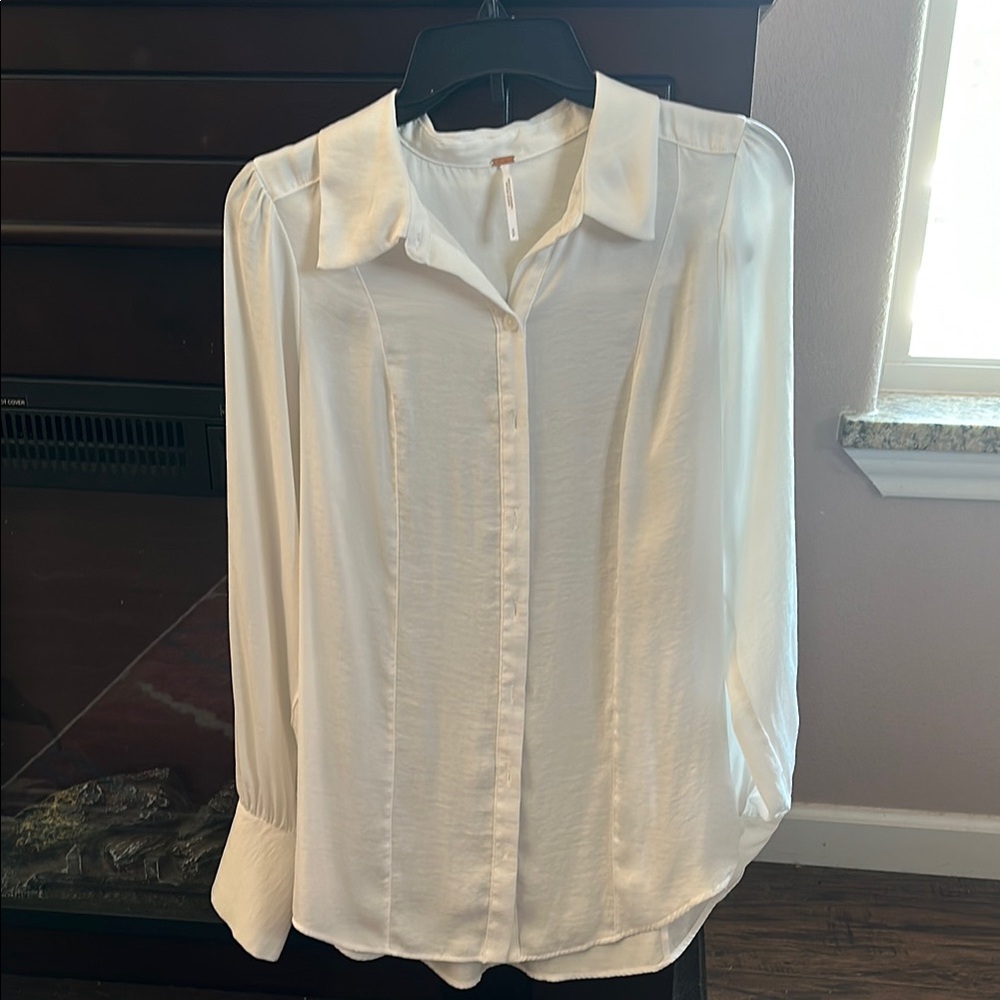 Elegant White Button-Up Blouse, from free people. Never worn